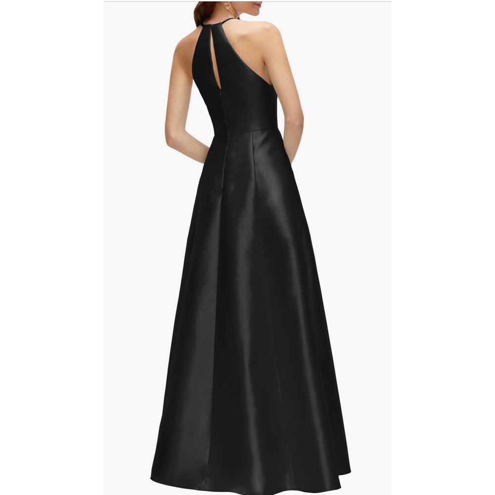 Alfred Sung Black Satin A-Line Gown - Timeless & Elegant D874 - Picture 2 of 9